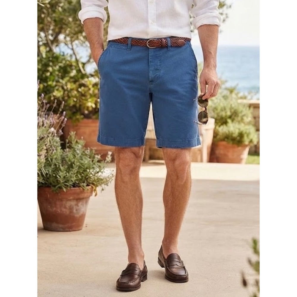 Polo Ralph Lauren Mens Blue Cotton Chino Shorts Size 33 Button Fly Distressed